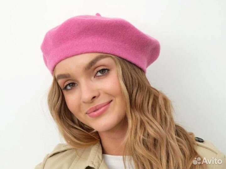 Новый женский берет розовый демисезонный из шерсти