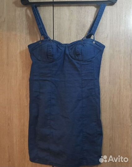 Джинсовый мини сарафан футляр 46-48