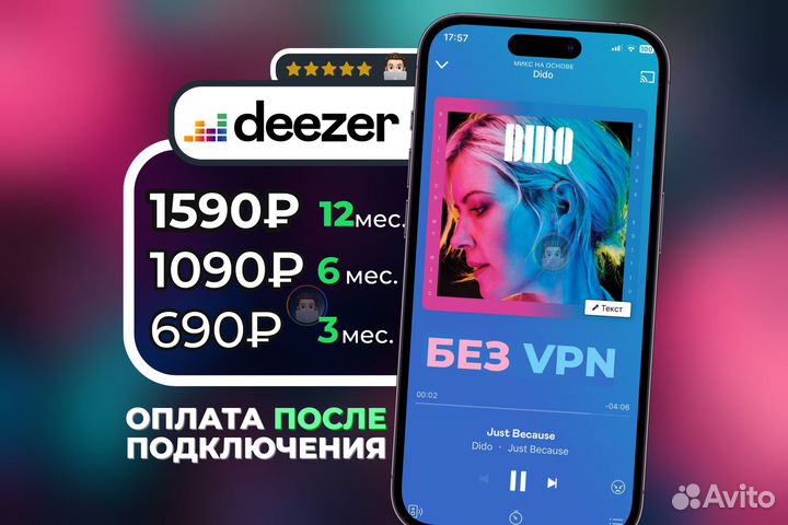 Deezer Premium HiFi подписка 3/6/12 меc