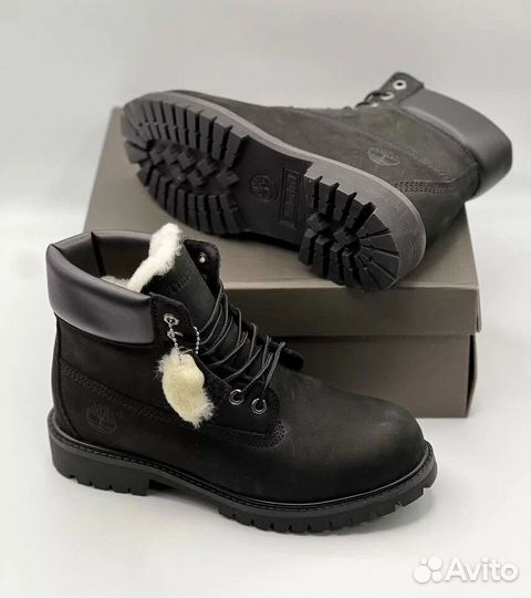 Timberland 6 Inch Premium Boot WP Black с белым мехом