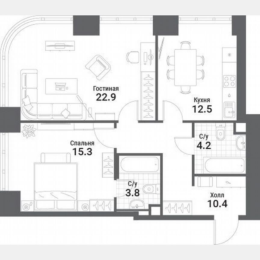 2-к. квартира, 69,1 м², 13/19 эт.