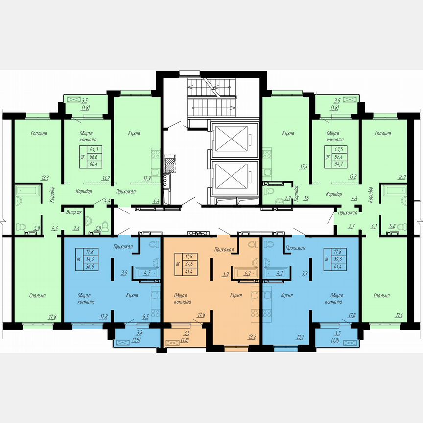3-к. квартира, 88,4 м², 13/17 эт.