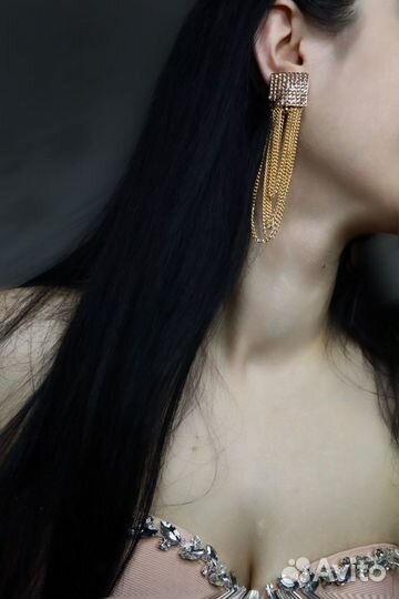 Серьги длинные золото