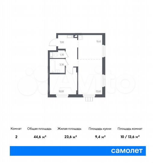 2-к. апартаменты, 44,6 м², 16/17 эт.