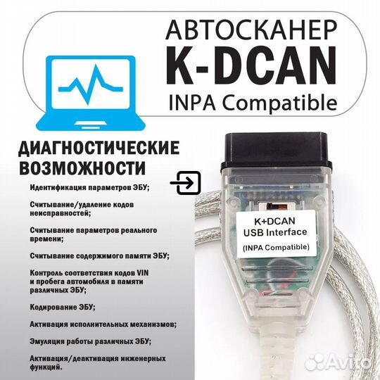 Автосканер для BMW Inpa K+Dcan с переключателем