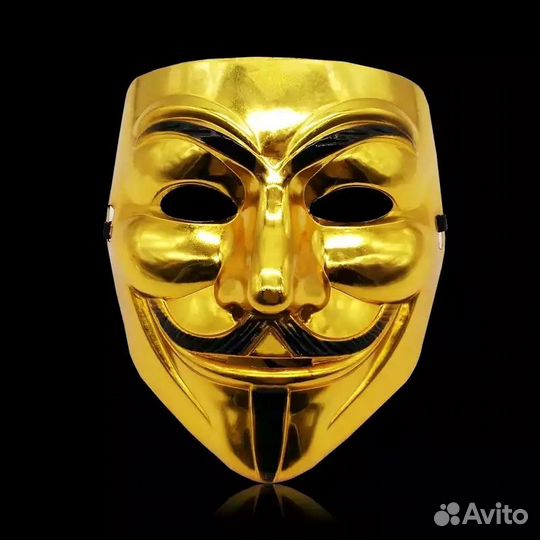 Маска V Гая Фокса (Анонимуса) золотая