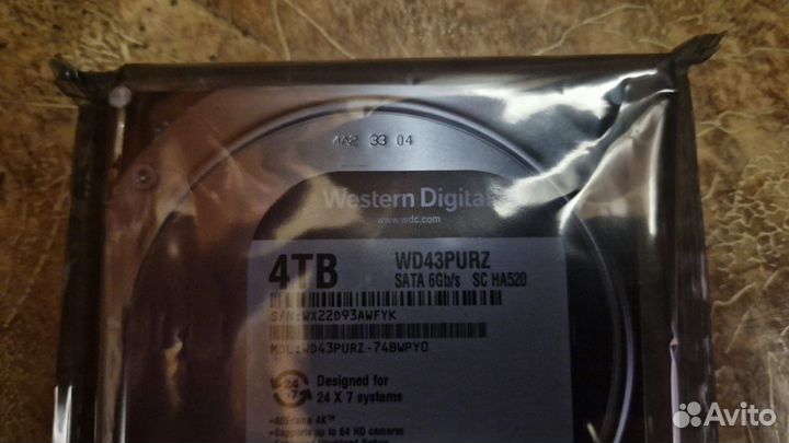 Жесткий диск HDD 4 тб. WD Purple Surveillance