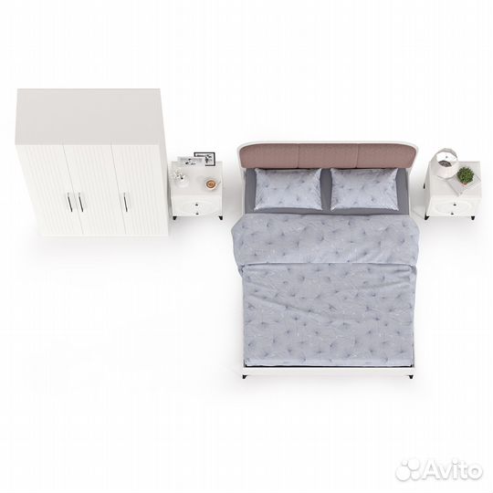 Спальня Валенсия № 34 кровать 1600 с мягкой спинкой, цвет белый шагрень