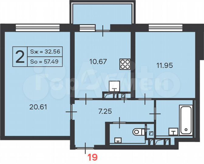 2-к. квартира, 57,5 м², 4/17 эт.