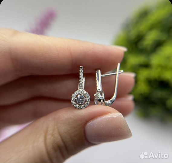 Серьги серебро 925 пробы, с фианитами