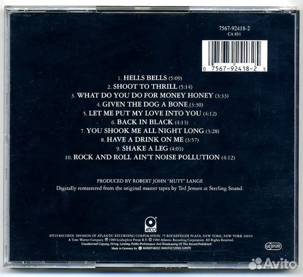 CD фирменный AC/DC Back In Black