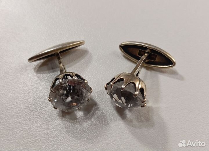 Запонки серебро горный хрусталь