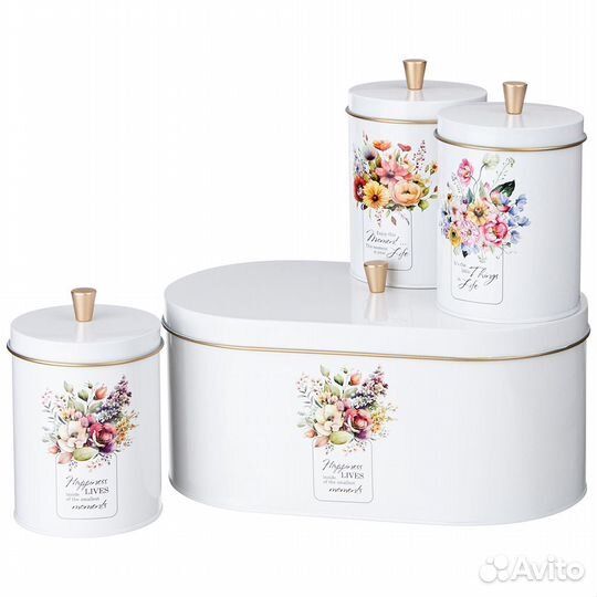 Набор 2В1 хлебница И банки для сыпучих 3 шт