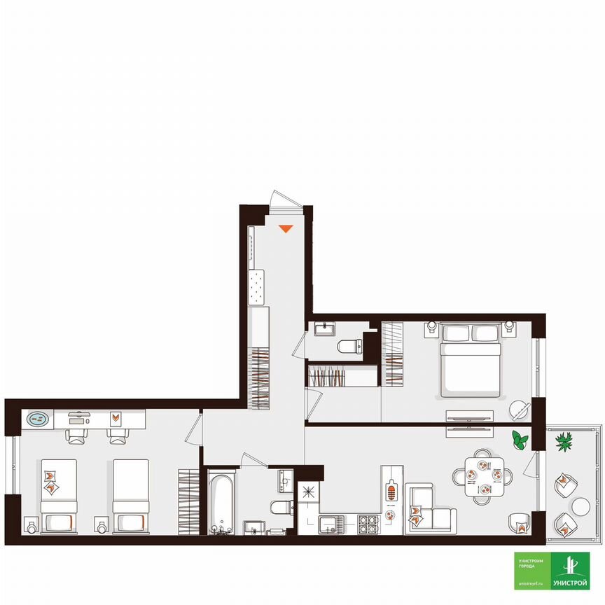 2-к. квартира, 70,8 м², 3/5 эт.