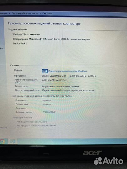 Нетбук acer aspire intel i3