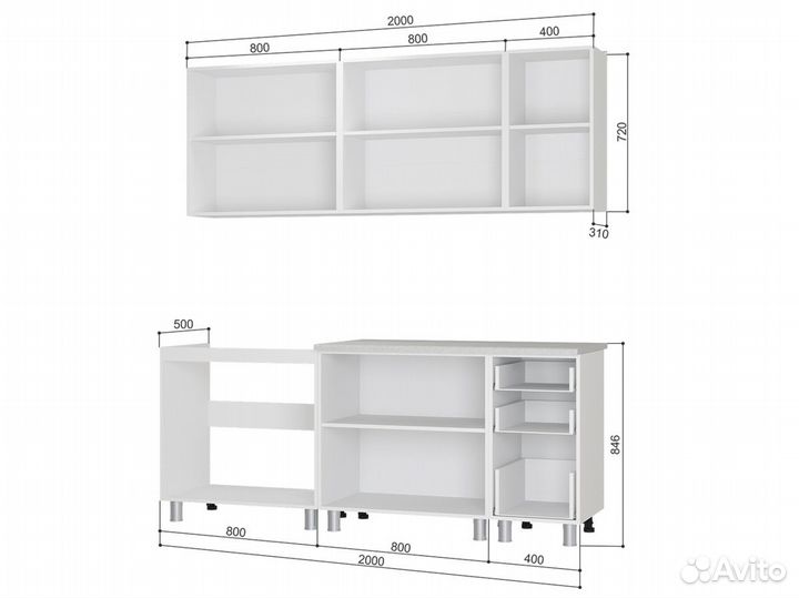 Кухня Дина Белый Глянец 2м