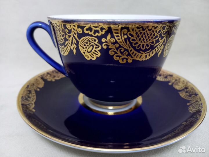 Чайные пары лфз Кобальт Золотой фриз, Колосок,СССР