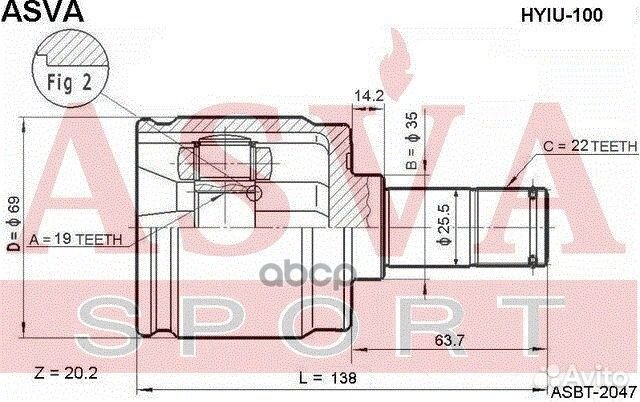Шрус внутренний 19x35x22 hyiu100 asva
