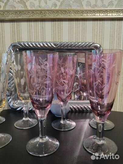 Фужеры, цветное стекло, винтаж