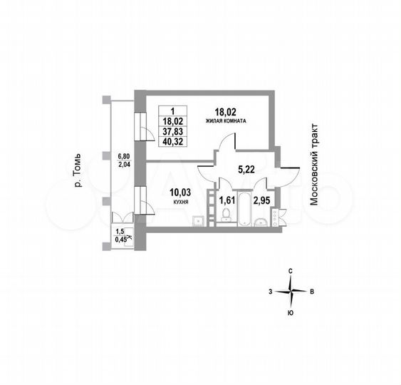 1-к. квартира, 40,3 м², 8/22 эт.