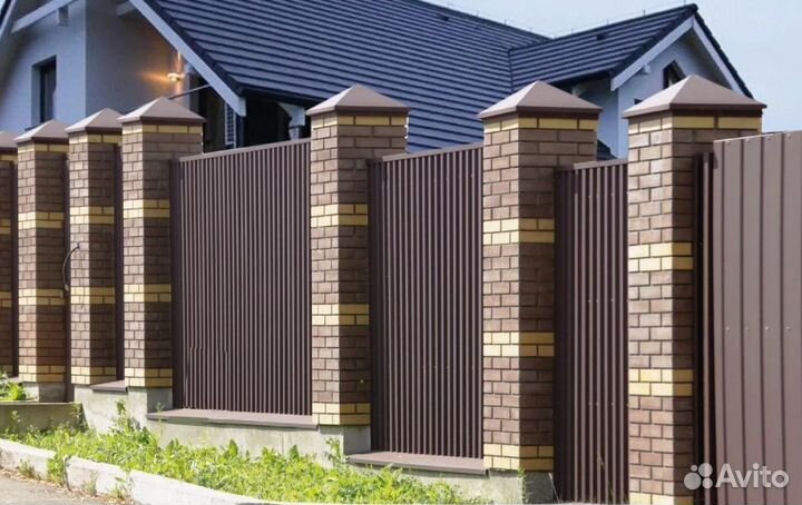 Забор из профнастила с металлическими столбами кач