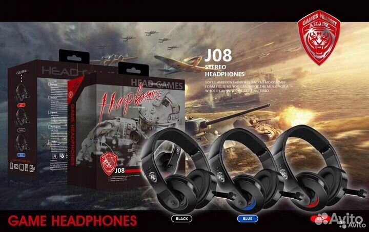 Наушники игровые с микрофоном head games J08