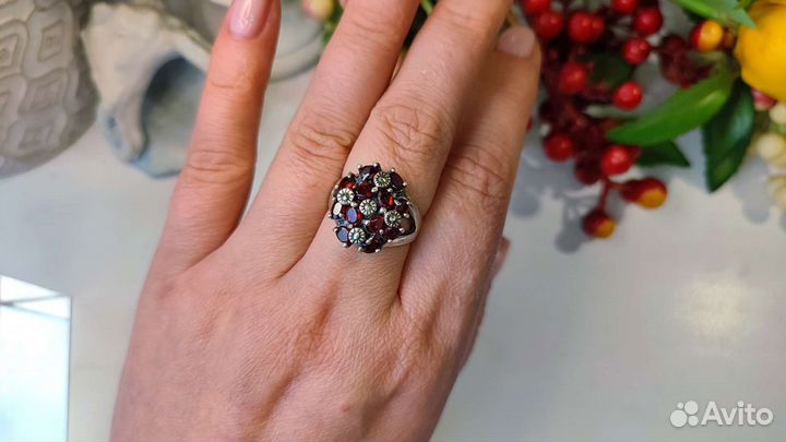 Винтаж кольцо с гранатами 3ct, 7,89 гр, 925