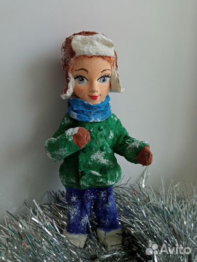 Ватная игрушка мальчик в ушанке