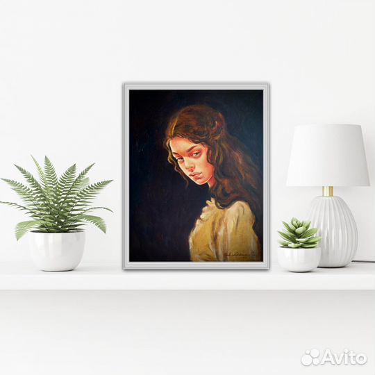 Картина маслом на холсте, темная, 35/45 см