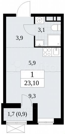 Квартира-студия, 23,1 м², 7/16 эт.