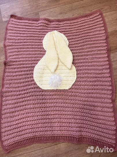 100*80 см одеяло плед покрывало зайчик вязаное