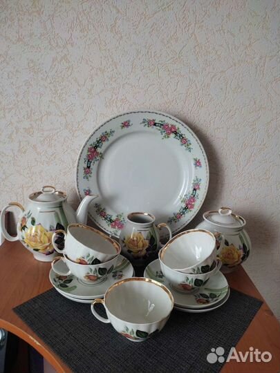 Сервиз чайный,Дулево,жёлтая роза.Блюдо Ильменау