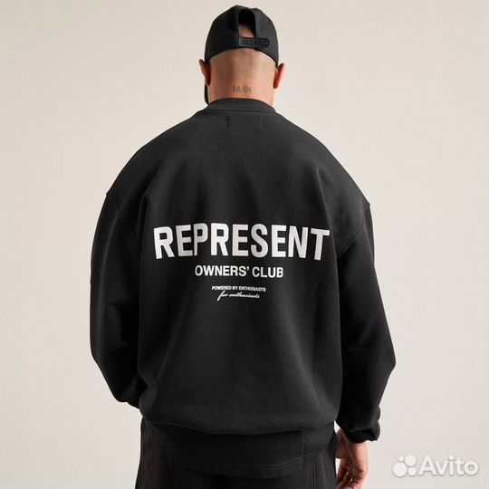 Свитшот Represent черный / зеленый оверсайз