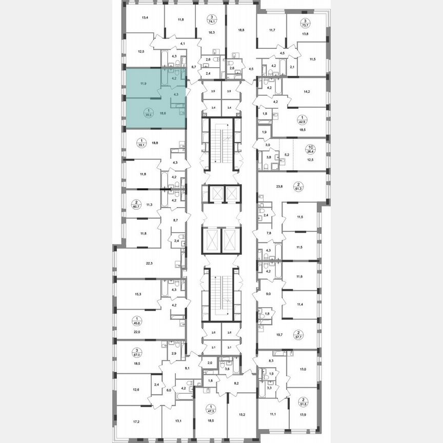 1-к. квартира, 39 м², 9/19 эт.