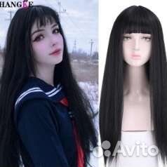 Парик черный длинный с челкой