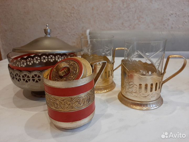 Сахарница СССР, подстаканники, стаканы