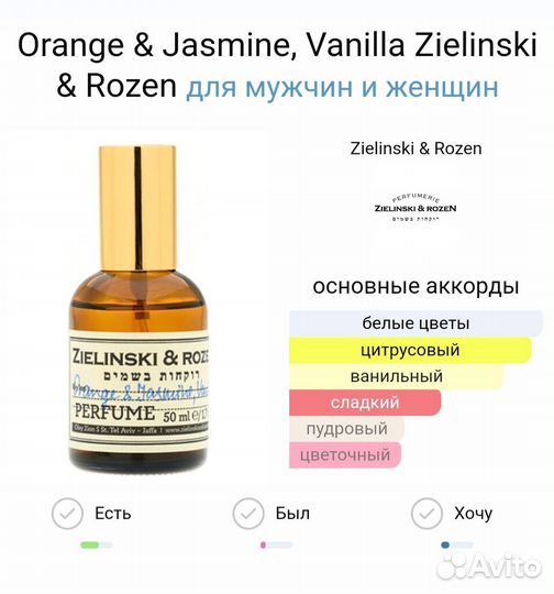 Духи orange & Jasmine, VanillaZielinski & Rozen