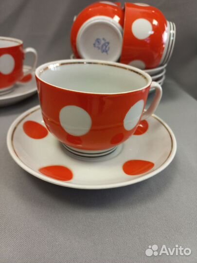 Чайные пары Красный горох Фарфор СССР