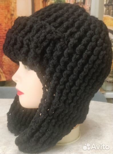 Шапки ушанки, шлем, вязаные ручной работы