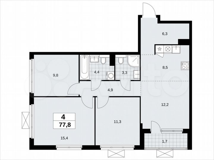 4-к. квартира, 77,8 м², 18/19 эт.