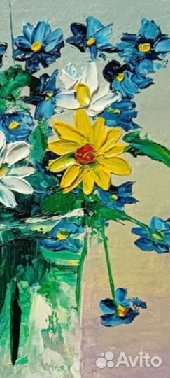 Картина маслом цветы букет, полевые цветы 15*21см