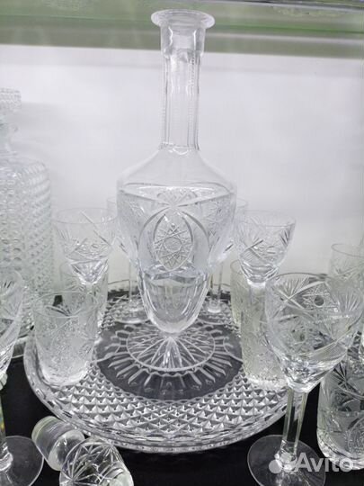 Графин штоф +поднос+2 набора рюмок хрусталь СССР