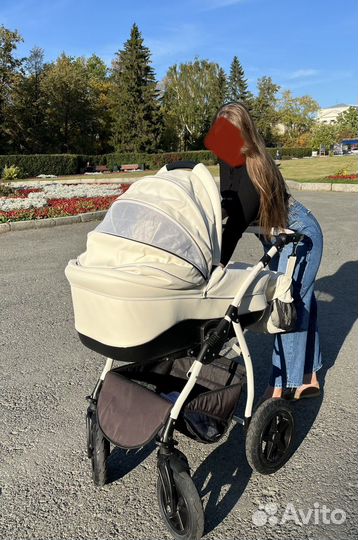 Коляска трансформер 3 в 1 indigo экокожа белая