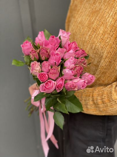 Букет 25шт розовые Розы Кения 35-40см