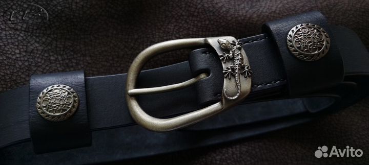 Чёрный кожаный ремень с Драконом