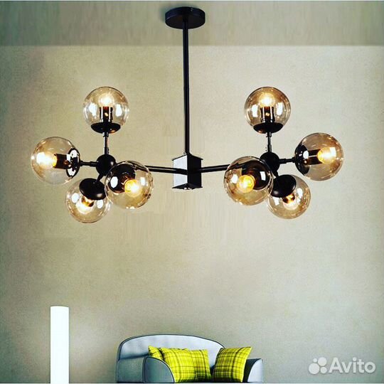 Люстра 56W (392Вт) Лофт 8 плафонов, коричн. стекло