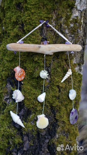 Подвеска с аметистом и раковинами