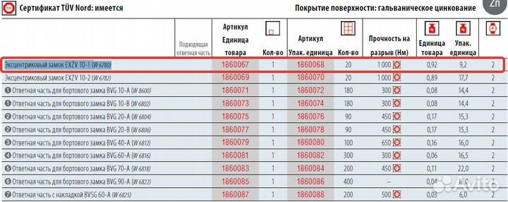 Замок борта прицепа эксцентриковый exzv 10-1 Wint