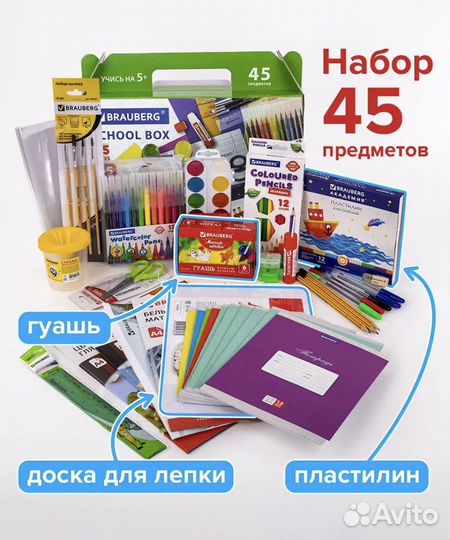 Школьный набор. Тетради, ножницы, карандашы