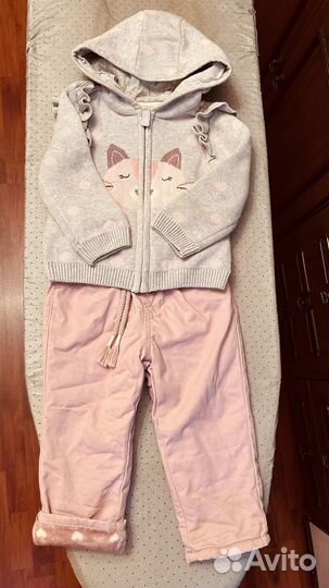 Тёплая кофта для девочки и штаны 12 – 18 месяцев